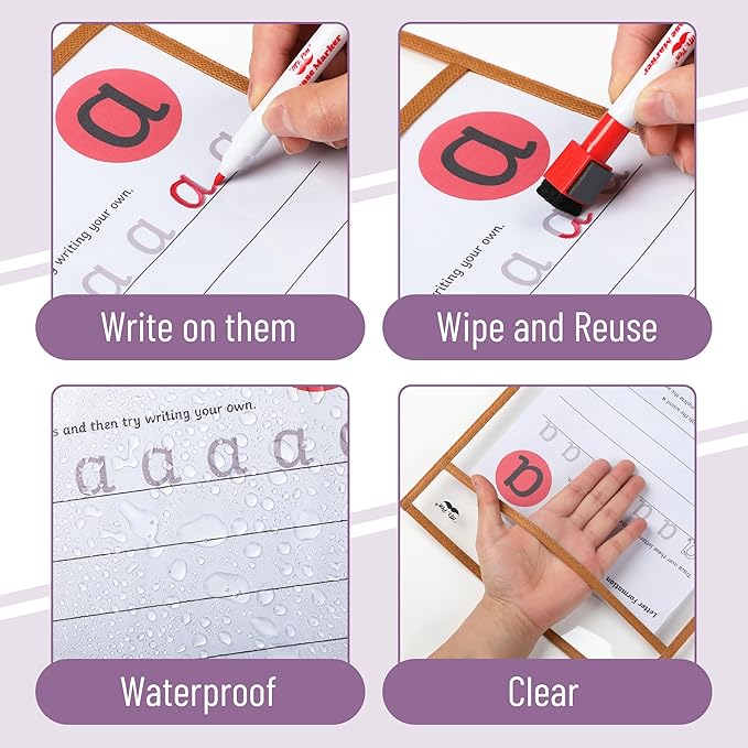 Mr. Pen- Dry Erase Pocket Sleeves, 10"x14", 6 pcs, Colorful Dry Erase Sleeves, Plastic Sleeves for Paper 8.5x11, Dry Erase Pockets Reusable Sleeves, Plastic Paper Sleeves, Dry Erase Sheet Protectors