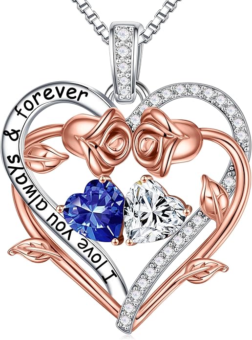 MOOSEA Rose Heart Moissanite Necklace Gifts for Women - S925 Sterling Silver Birthstone Moissanite Necklace 0.8ct D Color VVS1 Clarity, Anniversary Valentines Birthday Gifts for Wife Women Her