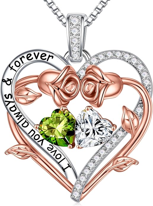 MOOSEA Rose Heart Moissanite Necklace Gifts for Women - S925 Sterling Silver Birthstone Moissanite Necklace 0.8ct D Color VVS1 Clarity, Anniversary Valentines Birthday Gifts for Wife Women Her