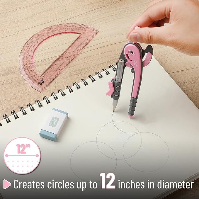 Mr. Pen- Compass and Protractor Set, Rogue Pink, Compass Geometry Tool, Protractor and Compass Set, Compass Drawing Tool, Drawing Compass, Geometry Compass, Math Compass for Geometry