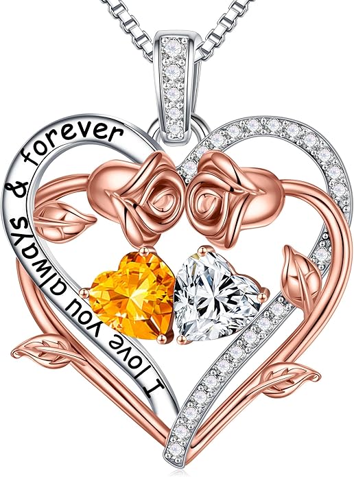 MOOSEA Rose Heart Moissanite Necklace Gifts for Women - S925 Sterling Silver Birthstone Moissanite Necklace 0.8ct D Color VVS1 Clarity, Anniversary Valentines Birthday Gifts for Wife Women Her