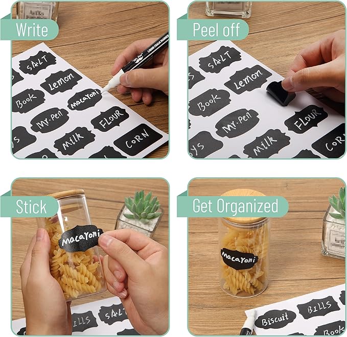 Mr. Pen- Chalkboard Labels, 150 pcs, Assorted Shapes, 1 White Chalk Marker and Small Towel, Labels, Label Stickers, Labels for Storage Bins, Sticker Labels, Bottle Labels, Food Labels, Jar Labels