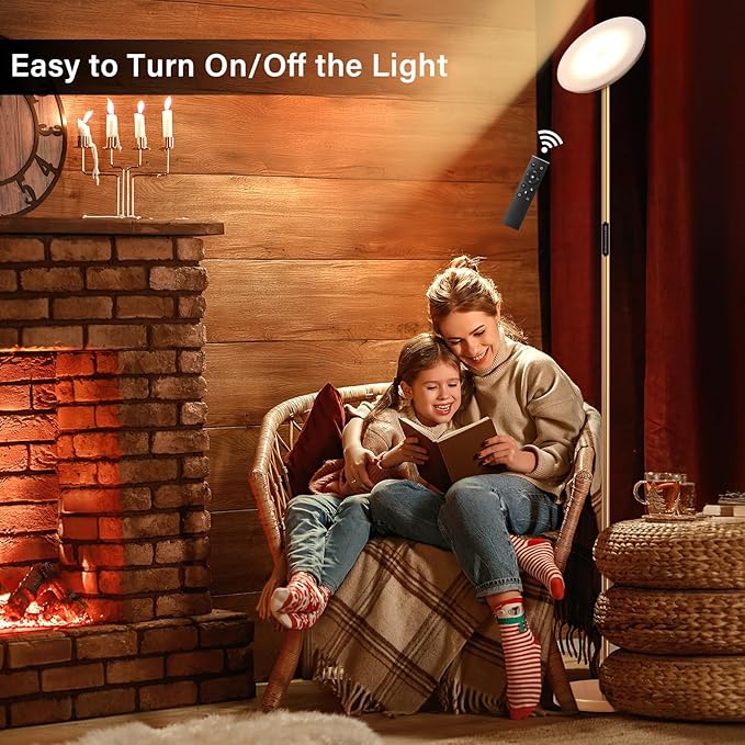 Modern LED Floor Lamp - Remote & Touch Control, 40W/2400LM Sky Torchiere Standing Lamp, Fully Dimmable, 3 Color Temperatures, Ideal for Living Room & Bedroom, Easy to Assemble(Gold)