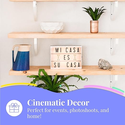 My Cinema Lightbox Cinema Light Box Letter Board - 12x9-Inch Light Up Signs with 100 Letters, Numbers, and Symbols - Neon Sign with White LED, RGB, and Color Freeze Mode for Home Decor