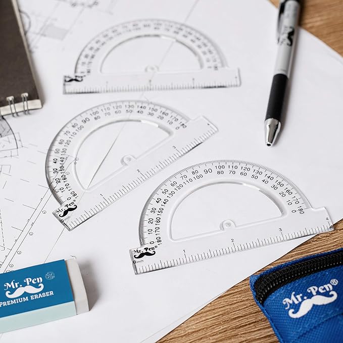 Mr. Pen- Small Protractor, 4 Inch Protractor, Pack of 3, Protractor Ruler, Drafting Tools, Protractor for Kids, Protractors Classroom Set, Protractor, Protactor 4 Inch, Math Geometry, School Supplie