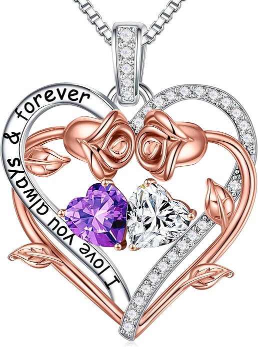 MOOSEA Rose Heart Moissanite Necklace Gifts for Women - S925 Sterling Silver Birthstone Moissanite Necklace 0.8ct D Color VVS1 Clarity, Anniversary Valentines Birthday Gifts for Wife Women Her
