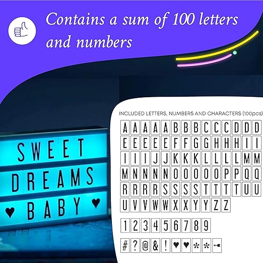 My Cinema Lightbox - RGB Color Changing Cinema Light Box, 20x15cm - 100 LED Light Letters and Numbers - Personalized Neon Signs with light box letters - Light Box Sign, Marquee Light Up Letters Box