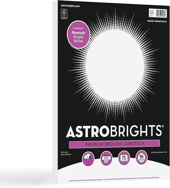 Neenah Exact Vellum Bristol, 8.5" x 11", 67 lb/147 gsm, White, 94 Brightness, 250 Sheets (80211) & Astrobrights/Neenah Bright White Cardstock, 8.5" x 11", 65 lb/176 gsm, White, 75 Sheets (90905-02)
