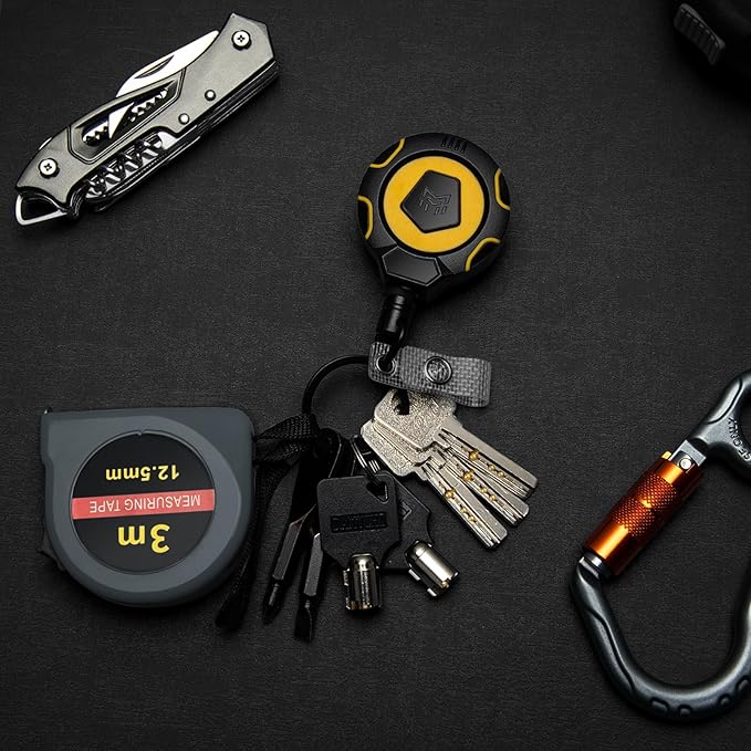 MNGARISTA Upgraded Heavy Duty Retractable Keychain with Belt Clip, 10 OZ Retraction, 31.5" Stainless Steel Cord, ID Badge Reel with Badge Strap and Key Ring