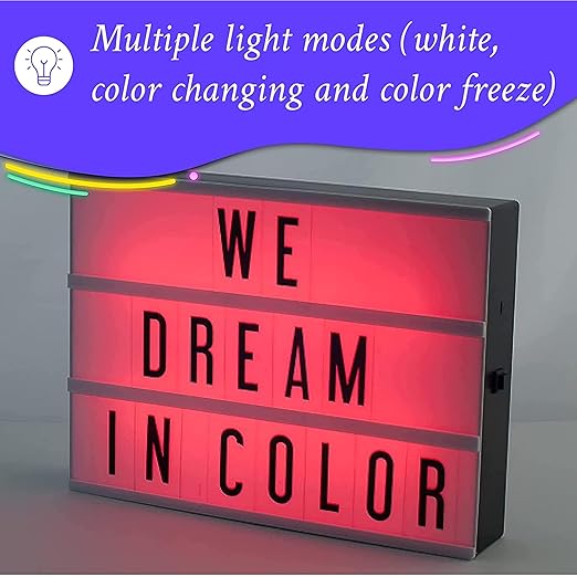 My Cinema Lightbox - RGB Color Changing Cinema Light Box, 20x15cm - 100 LED Light Letters and Numbers - Personalized Neon Signs with light box letters - Light Box Sign, Marquee Light Up Letters Box
