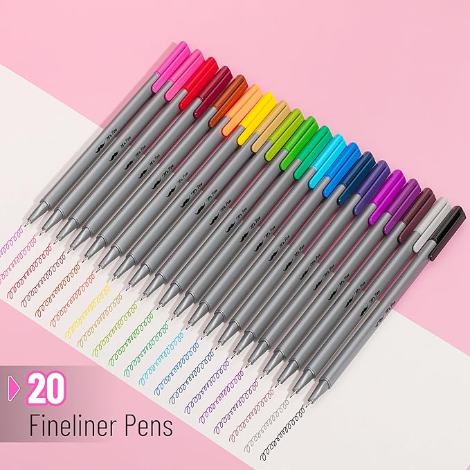 Mr. Pen- Fineliner Pens, 20 pcs, Colorful Pens, 0.4mm Fineliners Pens, Art Pens, Writing Pens Fine Point Pen, Color Pens Fine Point Smooth Writing Pens, Fine Tip pens, Drawing Pens, Fine Line Pens