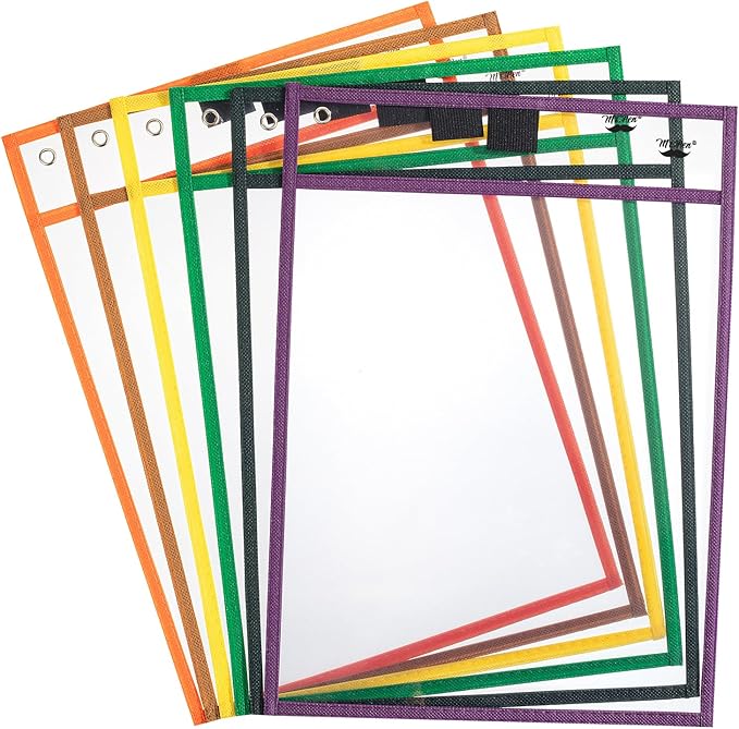 Mr. Pen- Dry Erase Pocket Sleeves, 10"x14", 6 pcs, Colorful Dry Erase Sleeves, Plastic Sleeves for Paper 8.5x11, Dry Erase Pockets Reusable Sleeves, Plastic Paper Sleeves, Dry Erase Sheet Protectors
