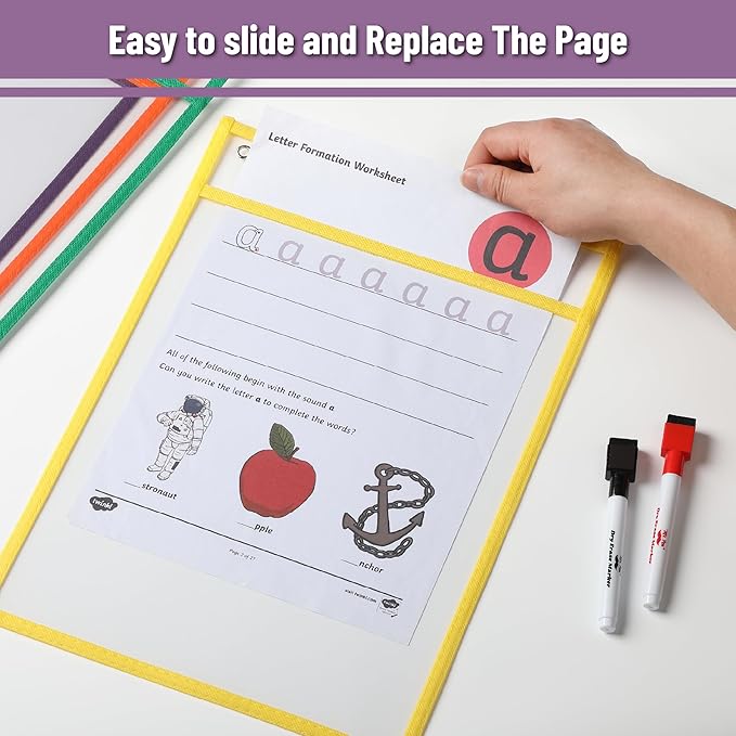Mr. Pen- Dry Erase Pocket Sleeves, 10"x14", 6 pcs, Colorful Dry Erase Sleeves, Plastic Sleeves for Paper 8.5x11, Dry Erase Pockets Reusable Sleeves, Plastic Paper Sleeves, Dry Erase Sheet Protectors