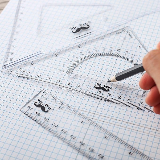 Mr. Pen- Triangle Ruler, Square and Ruler Set, 3 Pack, Set Square, Square Ruler, Protractor for Geometry, School Geometry Set, Math Protractor, Geometry Rulers, Math Ruler