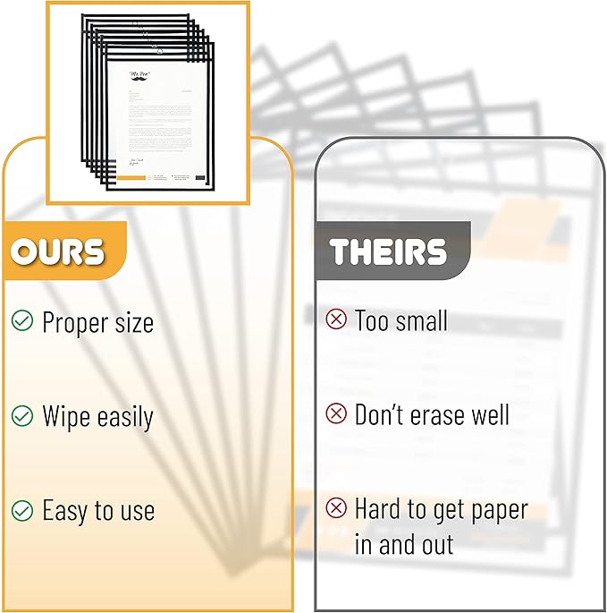 Mr. Pen- Dry Erase Pockets, 6 Pack, 10.2 x 14 Inches, Black, Reusable Plastic Sleeves for Paper, Clear Shop Ticket Holders, Dry Erase Pocket Sleeves, Dry Erase Sleeves, Clear Document Sleeves