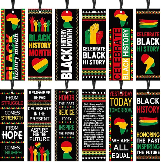 180 Pcs Black History Month Bookmarks Bulk 5.5 x 2'' Double Sided Inspirational Bookmarks African American Celebration Gifts with Ribbon for Women Men Black History Month Party Favors