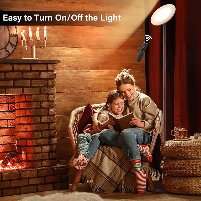 Modern LED Floor Lamp - Remote & Touch Control, 40W/2400LM Sky Torchiere Standing Lamp, Fully Dimmable, 3 Color Temperatures, Ideal for Living Room & Bedroom, Easy to Assemble(Brown)