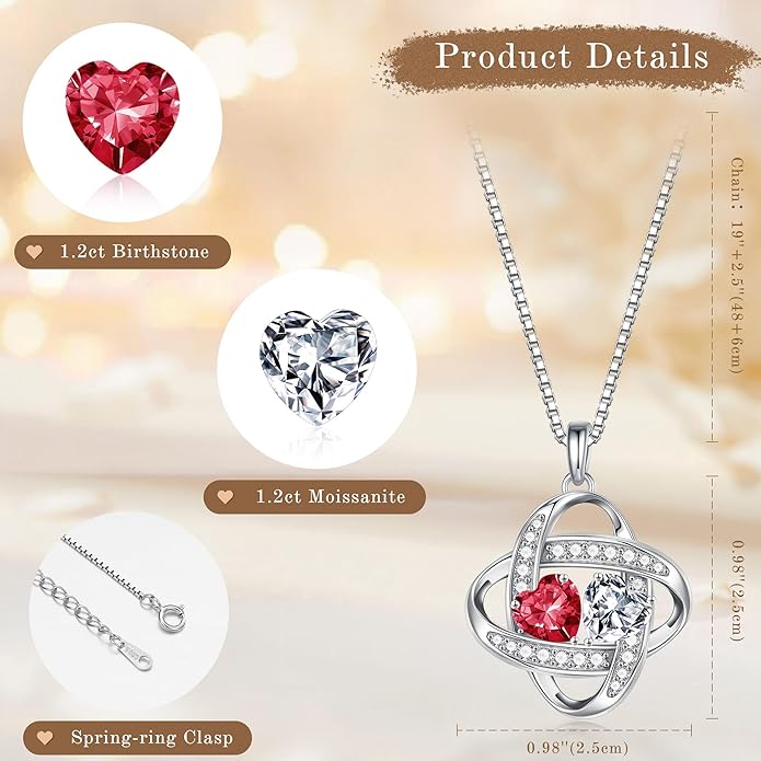 MOOSEA Moissanite Necklace Christmas Gifts for Women - S925 Sterling Silver Love Knot Birthstone Moissanite Necklace 1.2ct D Color VVS1 Clarity, Anniversary Valentines Birthday Gift for Wife Women Her