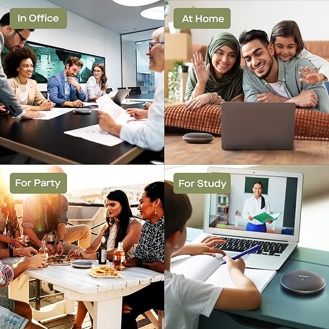 MP Mobile Pixels Bluetooth Conference Speakers with 4 Microphone, 13ft Omnidirectional Voice Pickup, USB-C Plug&Play，Noise Reduction, Compatible with Zoom/Teams/Skype/Google Meet