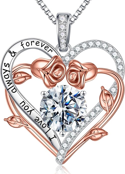 MOOSEA Moissanite Necklace Christmas Gifts for Women - S925 Sterling Silver Moissanite Heart Necklace 1-3 ct D Color VVS1 Clarity, Gifts for Wife Anniversary Valentines Birthday Gifts for Wife Women