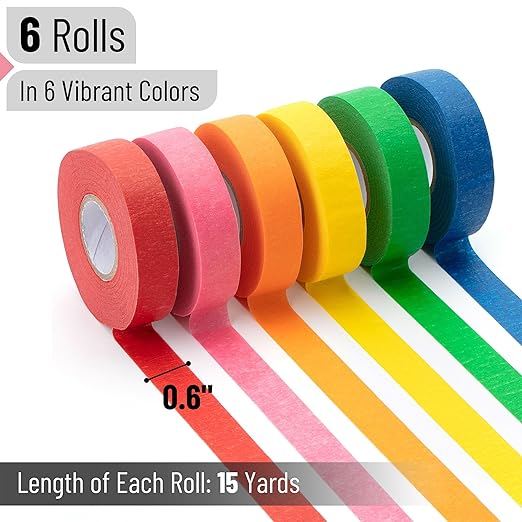 Mr. Pen- Colored Masking Tape, Painters Tape for Arts and Crafts, 6 Pack, Drafting Craft Tape, Labeling Paper Tape, Masking Tape, Colorful Artist Tape, Art Tape