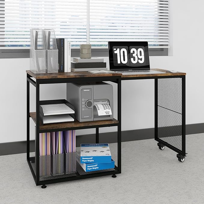 Natwind Large Printer Stand with Storage Shelves,Extendable Home Craft Table,Home Office Organization Desk, Versatile Table for Home Office, Kitchen, Study Room, Living Room (Retro)