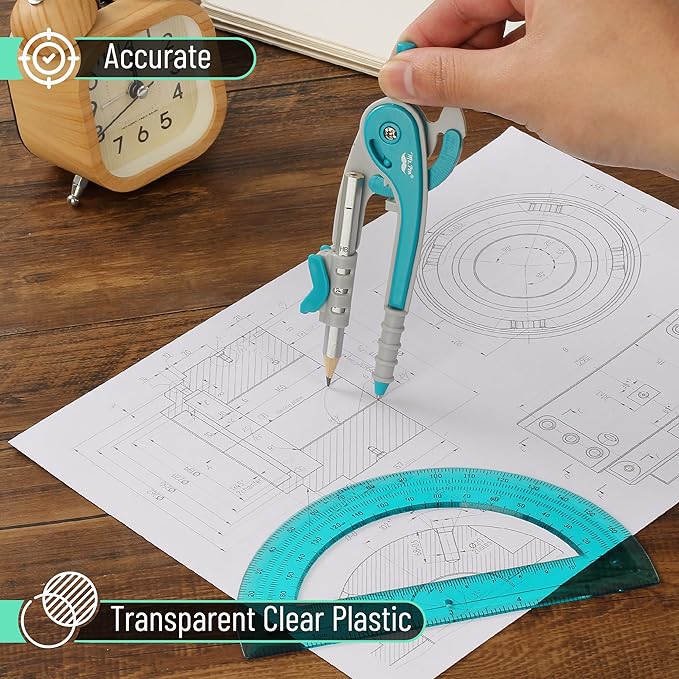Mr. Pen- Compass and Protractor Set, Green, Compass Geometry Tool, Protractor and Compass Set, Compass Drawing Tool, Drawing Compass, Protractor Set, Geometry Compass, Math Compass for Geometry