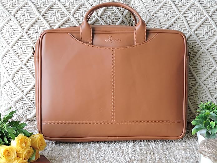 Mysa Vegan Leather Vintage Messenger Crossbody Shoulder Briefcase Bag for Office Work Fit 14.5" Computer Laptop for Men Women