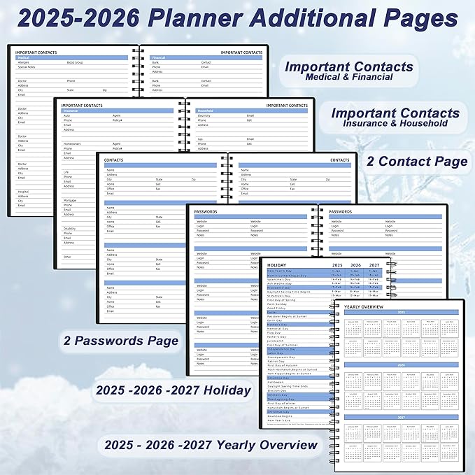 Monthly Planner 2025-2026 (7.4'' x 9.6''), 2025 Calendar 18 Months Planner from Jan 2025-Jun 2026, Academic Planner with Monthly Tabs & Pocket, Perfect for School & Work, 120GSM Thick Paper, Black