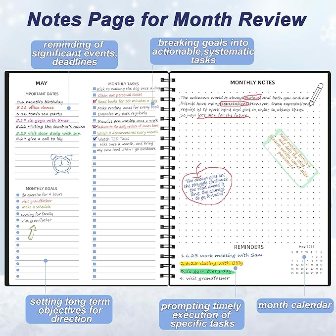 Monthly Planner 2025-2026 (7.4'' x 9.6''), 2025 Calendar 18 Months Planner from Jan 2025-Jun 2026, Academic Planner with Monthly Tabs & Pocket, Perfect for School & Work, 120GSM Thick Paper, Black