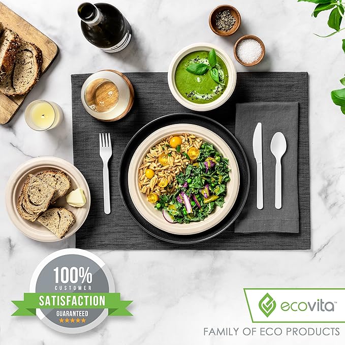 100% Compostable Paper Plates [9 in.] – 150 Disposable Plates Eco Friendly Sturdy Tree Free Liquid and Heat Resistant Alternative to Plastic or Paper Plates